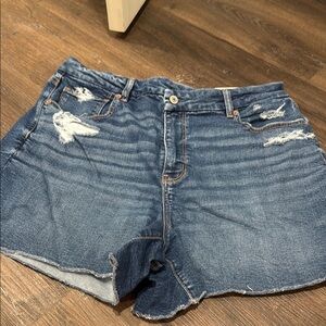 American Eagle Outfitters Blue Distressed Jean Shorts with Crossover Waistband